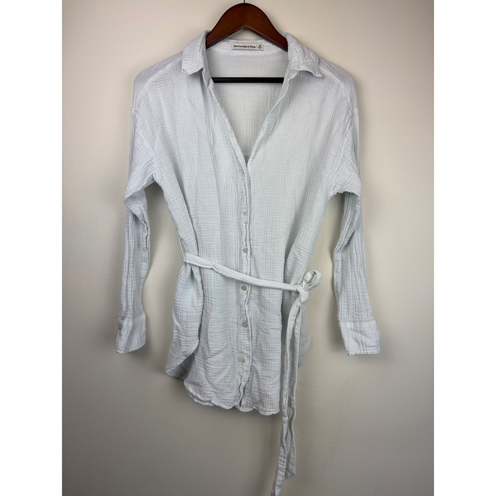 Abercrombie & Fitch Button up Gauze Shirt M Light Blue Cotton Mini Dress Coverup